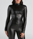 Full Throttle Faux Leather Mock Neck Catsuit provides a stylish start to creating your best summer outfits of the season with on-trend details for 2023!