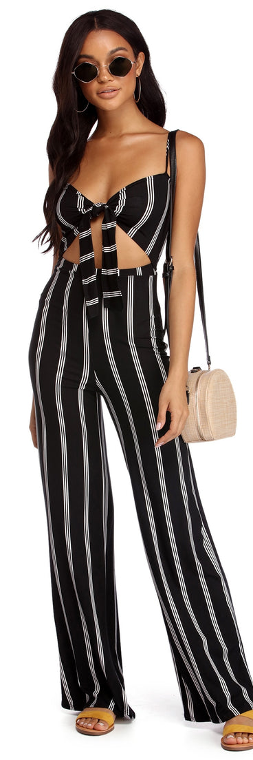 Tied To Perfection Striped Jumpsuit will help you dress the part in stylish holiday party attire, an outfit for a New Year’s Eve party, & dressy or cocktail attire for any event.