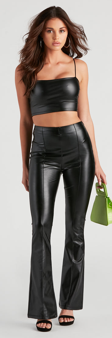 The Winner Faux Leather Flare Pants is a trendy pick to create 2023 festival outfits, festival dresses, outfits for concerts or raves, and complete your best party outfits!