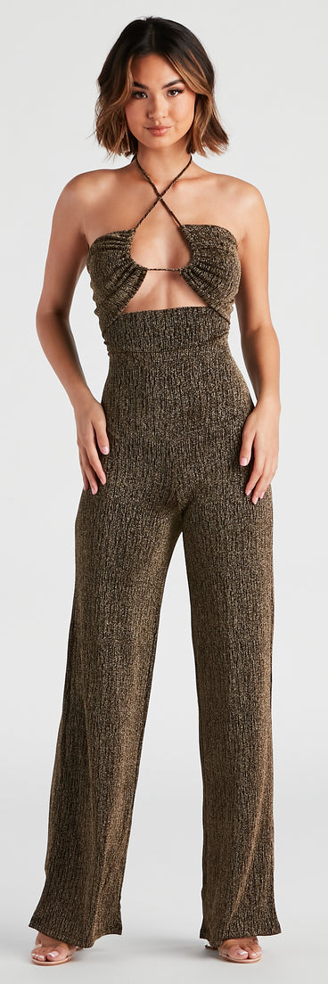 Miss Sparkle Halter Knit Jumpsuit provides a stylish start to creating your best summer outfits of the season with on-trend details for 2023!