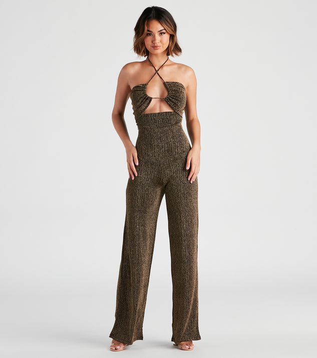 Miss Sparkle Halter Knit Jumpsuit provides a stylish start to creating your best summer outfits of the season with on-trend details for 2023!