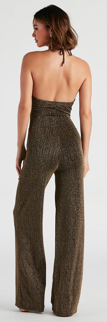 Miss Sparkle Halter Knit Jumpsuit provides a stylish start to creating your best summer outfits of the season with on-trend details for 2023!
