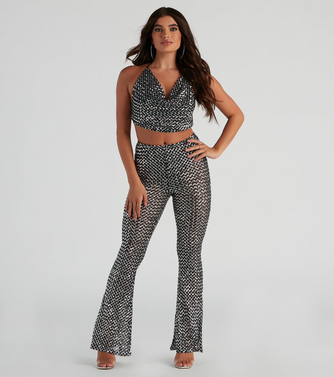 Glitzy Night Out Sequin Flare Pants