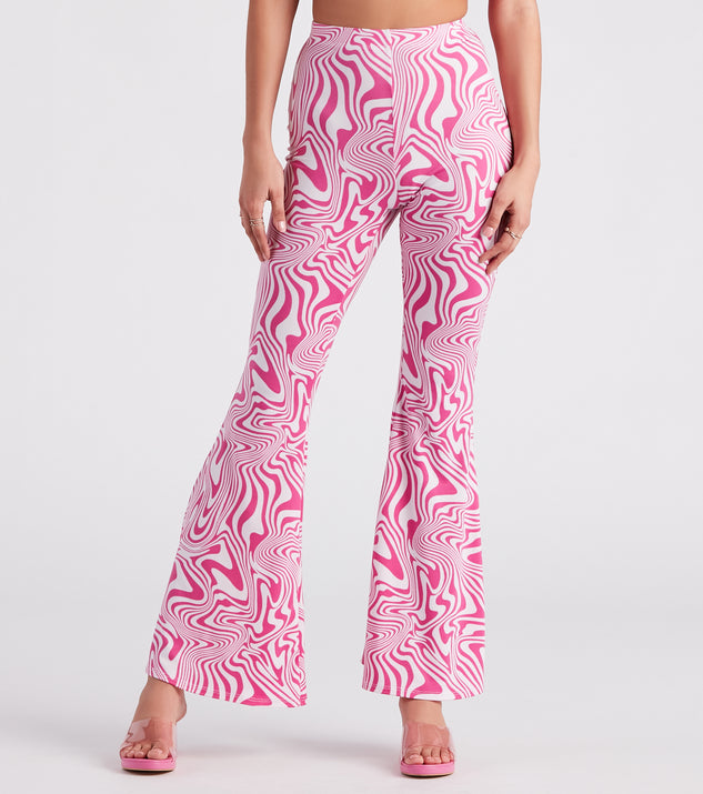 Dreamy Daze Swirl Print Flare Pants is a fire pick to create 2023 festival outfits, concert dresses, outfits for raves, or to complete your best party outfits or clubwear!