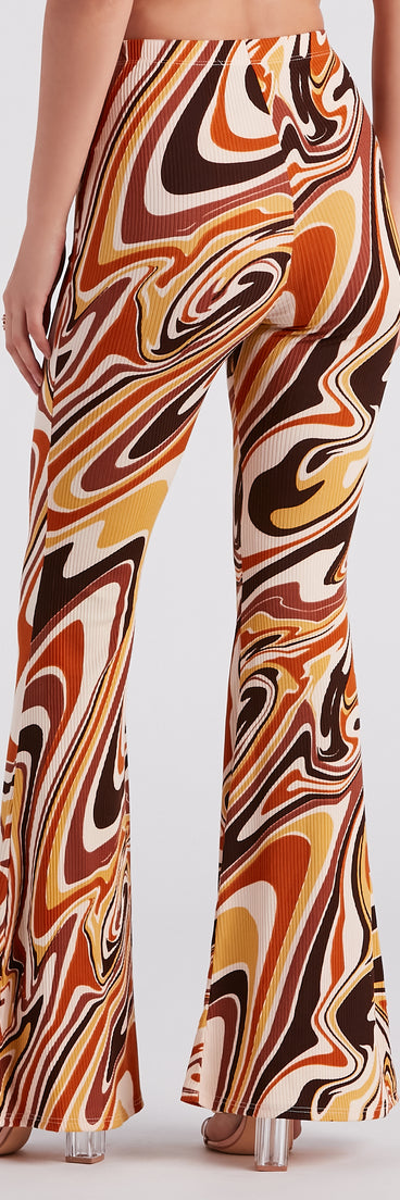 Totally Retro Swirl Print Flare Pants is a fire pick to create 2023 festival outfits, concert dresses, outfits for raves, or to complete your best party outfits or clubwear!