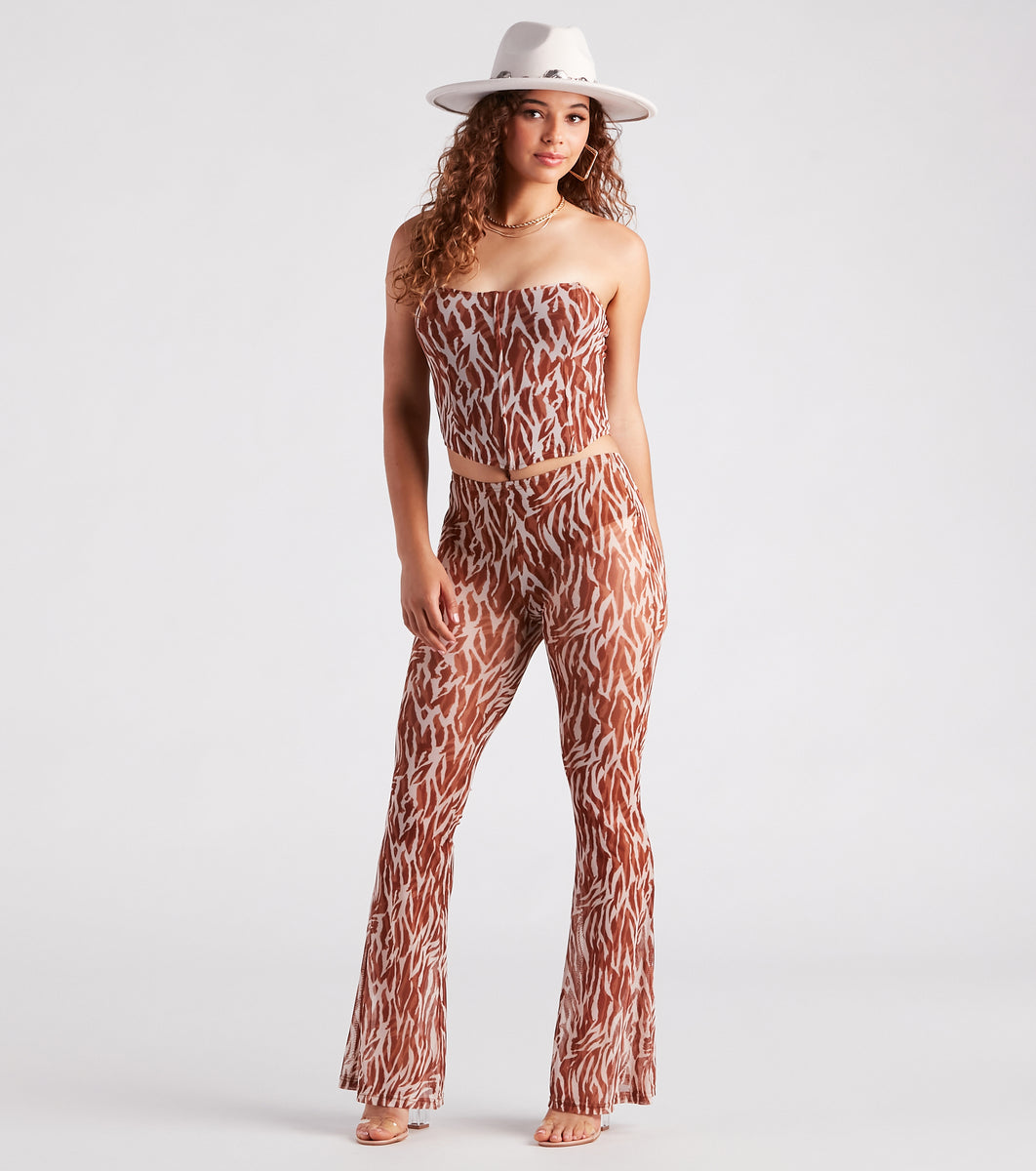 Quick Instinct Zebra Print Mesh Flare Pants & Windsor