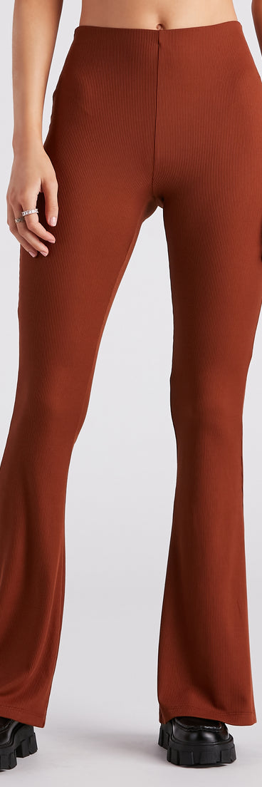 Trendy Babe Ribbed Knit Flare Pants is a fire pick to create 2023 festival outfits, concert dresses, outfits for raves, or to complete your best party outfits or clubwear!