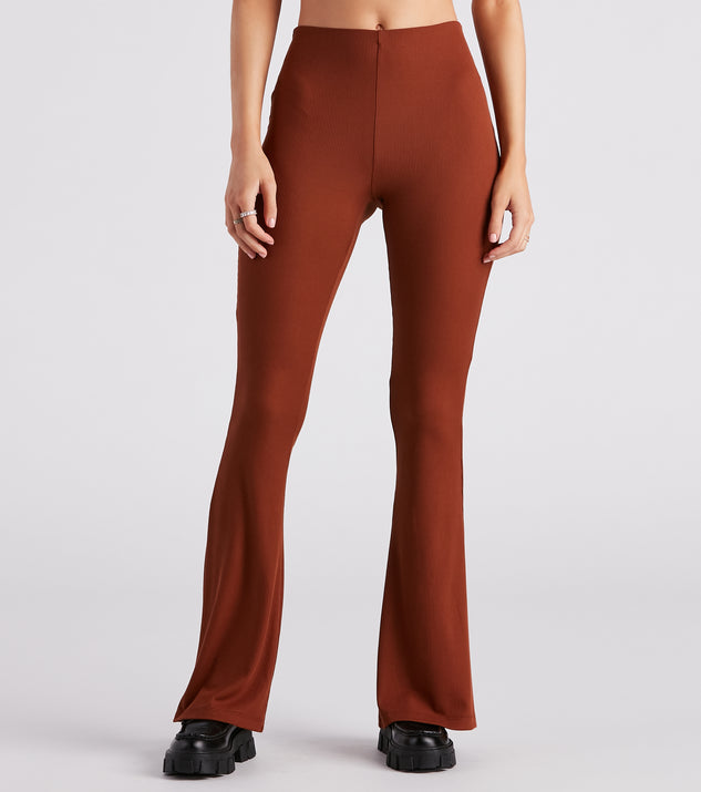 Trendy Babe Ribbed Knit Flare Pants is a fire pick to create 2023 festival outfits, concert dresses, outfits for raves, or to complete your best party outfits or clubwear!