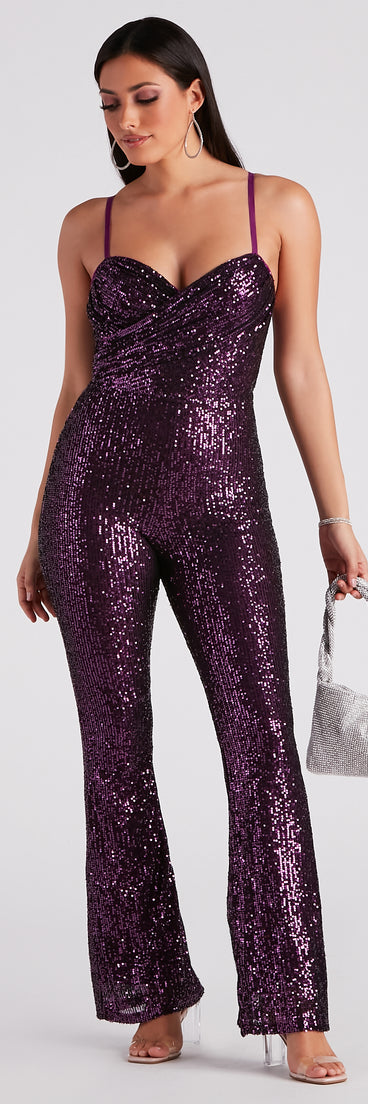 Bedazzle Me Sequin Flare Jumpsuit provides a stylish start to creating your best summer outfits of the season with on-trend details for 2023!