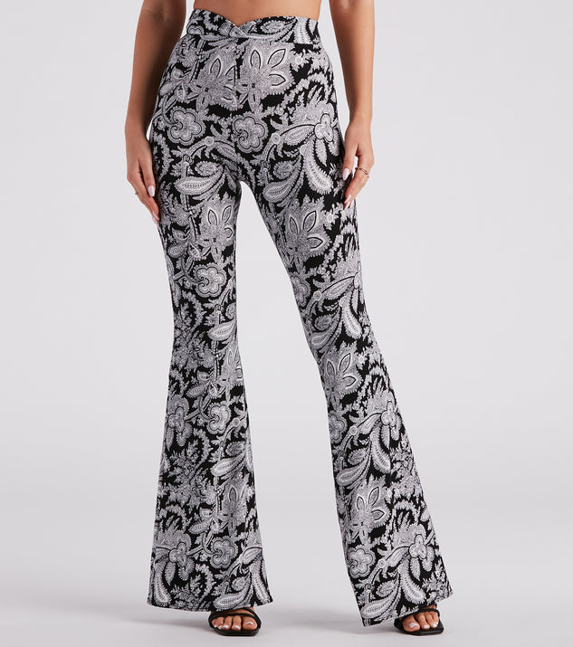 Boho Gal Paisley Cross Waist Flare Pants is a fire pick to create 2023 festival outfits, concert dresses, outfits for raves, or to complete your best party outfits or clubwear!