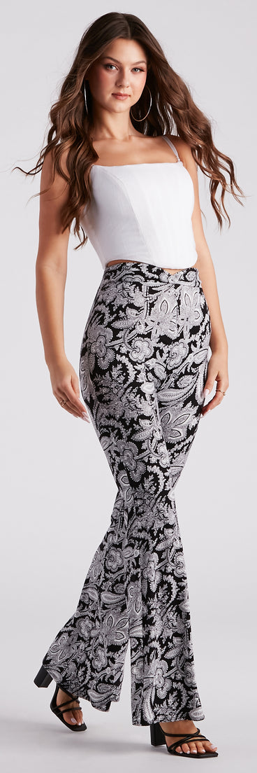 Boho Gal Paisley Cross Waist Flare Pants is a fire pick to create 2023 festival outfits, concert dresses, outfits for raves, or to complete your best party outfits or clubwear!