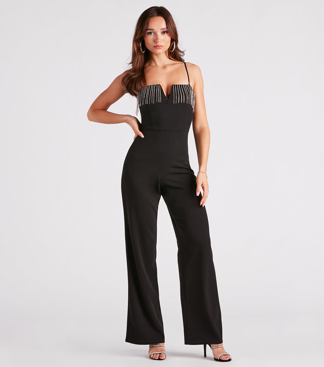 Make It Glam Rhinestone Fringe Jumpsuit provides a stylish start to creating your best summer outfits of the season with on-trend details for 2023!