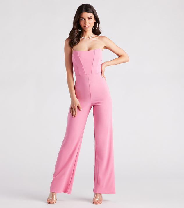 Fit To Perfection Strapless Pink Corset Jumpsuit provides a stylish start to creating your best outfits of the season with on-trend details for 2023!
