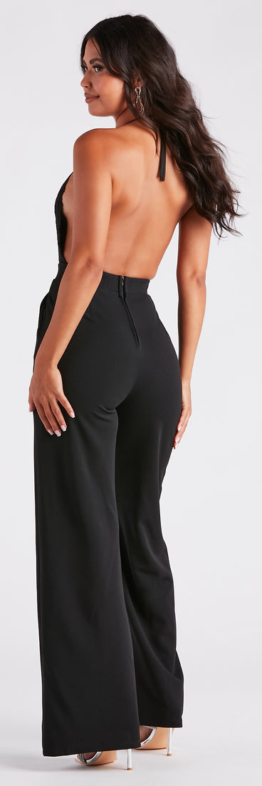 Chic Vibes Plunging Lace And Crepe Jumpsuit