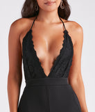 Chic Vibes Plunging Lace And Crepe Jumpsuit