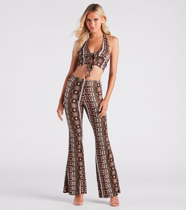 Buy GUOLEZEEV Women Boho Print High Waist Flare Pants Stretchy Fitted  Palazzo Long Pant M at