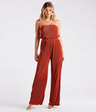 Here To Play Satin Strapless Pleated Jumpsuit