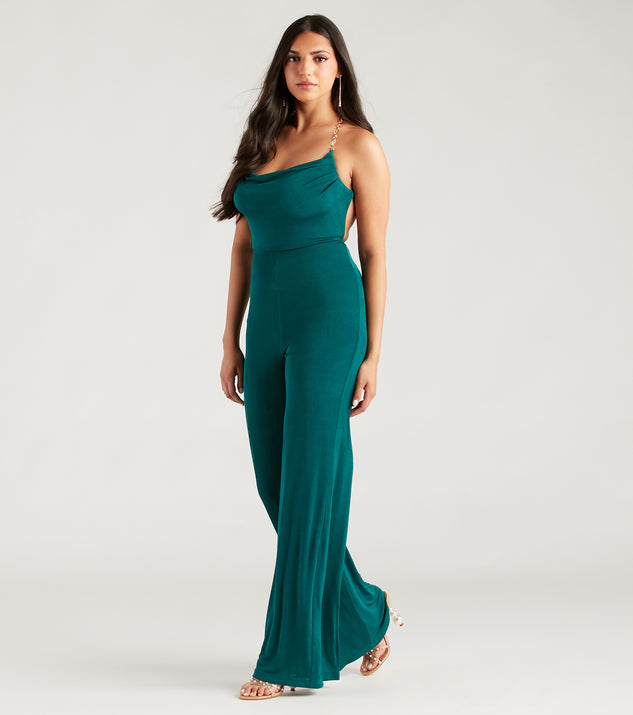 Edgy Perfection Chain Strap Cowl Neck Jumpsuit | Windsor