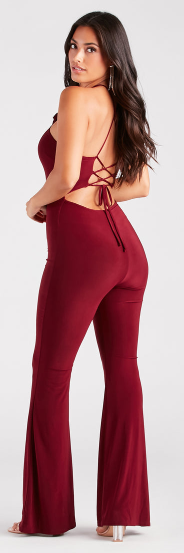 Style Blossom Rosette Flower Lace-Up Jumpsuit