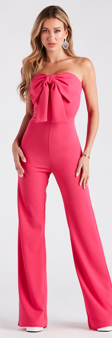 Steal The Show Strapless Crepe Bow Jumpsuit