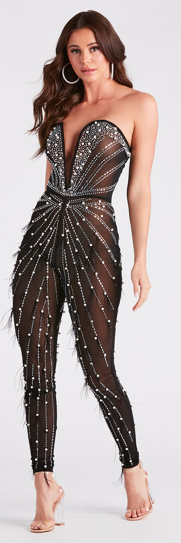 Spotlight On Me Faux Pearl Rhinestone Catsuit