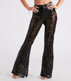 Glitzy Night Out Sequin Flare Pants is a fire pick to create a concert outfit, 2024 festival looks, outfits for raves, or to complete your best party outfits or clubwear!