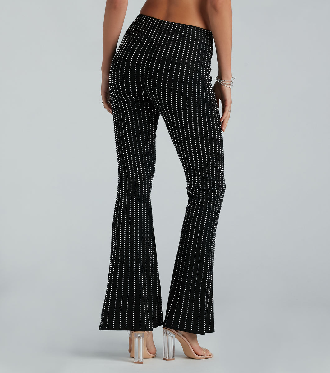 Cascading Rhinestone Pants Flare For Glam Mid Rise Rhinestone Pants & Windsor