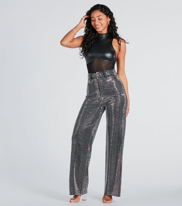 Gorgeous Bling Rhinestone Belted Wide-Leg Pants & Windsor