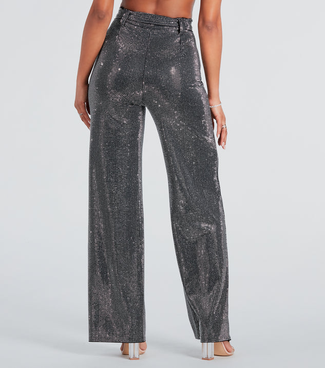 Gorgeous Bling Rhinestone Belted Wide-Leg Pants & Windsor