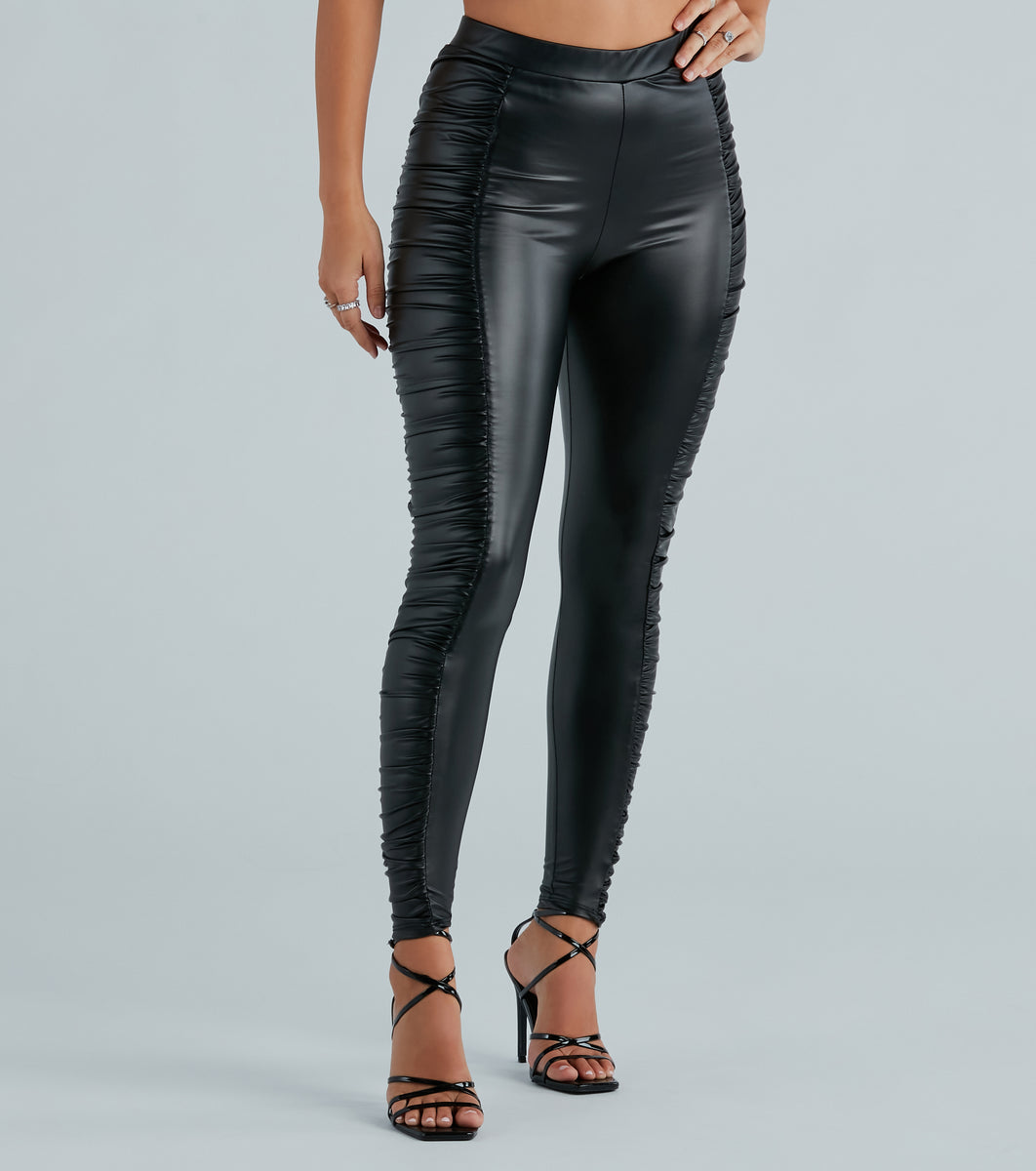 high-waisted faux-leather leggings