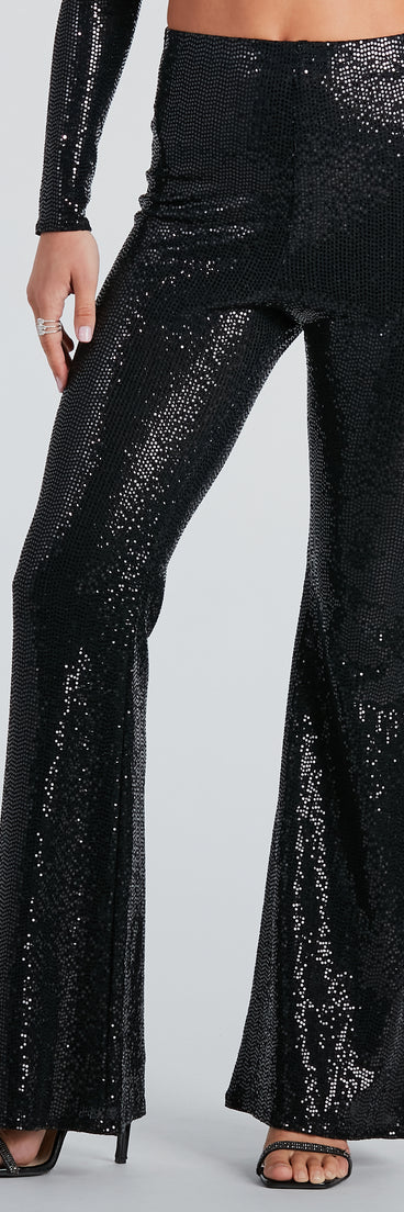 All In Sequin High Rise Flare Pants