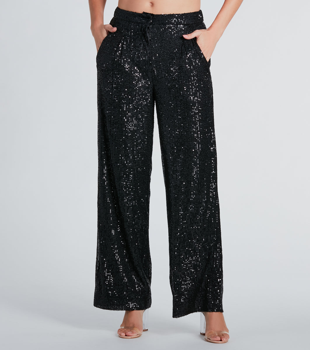 Night Cocktails Sequin High-Rise Flare Pants