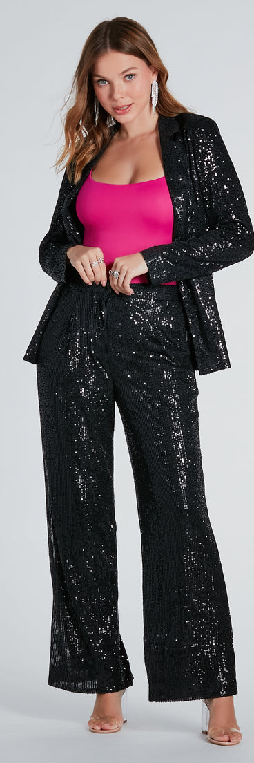 Night Cocktails Sequin High-Rise Flare Pants