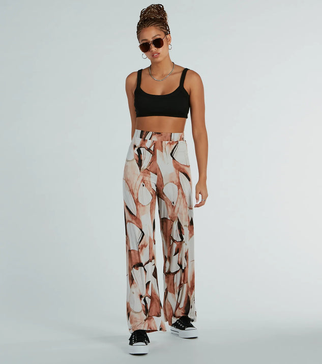 Refresh your fall closet with stylish women's pants like the Like A Work Of Art Abstract Wide Leg Palazzo Pants in a sleek fabric and a pant leg style that makes your look unique.