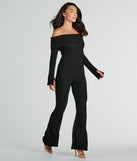 The So Chic Off-The-Shoulder Long Sleeve Knit Jumpsuit is an elevated one-piece that blends sleek sophistication with playful charm, perfect for nailing casual or formal outfits.