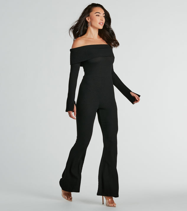 So Chic OffTheShoulder Long Sleeve Knit Jumpsuit & Windsor