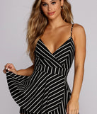 Striped And Sassy Skater Romper will help you dress the part in stylish holiday party attire, an outfit for a New Year’s Eve party, & dressy or cocktail attire for any event.