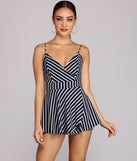 Striped And Sassy Skater Romper will help you dress the part in stylish holiday party attire, an outfit for a New Year’s Eve party, & dressy or cocktail attire for any event.