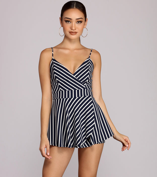 Striped And Sassy Skater Romper will help you dress the part in stylish holiday party attire, an outfit for a New Year’s Eve party, & dressy or cocktail attire for any event.