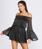 Bring The Drama Glitter Off Shoulder Romper elevates your outfits for holiday events, Christmas attire, formal events, or holiday party dresses to look picture-perfect at any event this season!