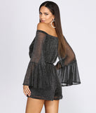 Bring The Drama Glitter Off Shoulder Romper for 2022 festival outfits, festival dress, outfits for raves, concert outfits, and/or club outfits