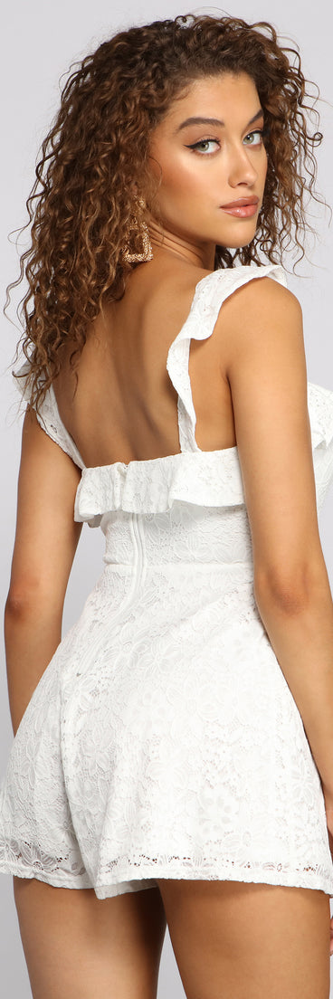 Sweet And Chic Ruffled Lace Romper provides a stylish start to creating your best summer outfits of the season with on-trend details for 2023!