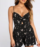 Ditsy Floral Twist Front Romper for 2023 festival outfits, festival dress, outfits for raves, concert outfits, and/or club outfits
