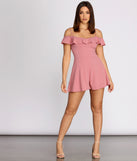 Ruffle Off Shoulder Lattice Back Romper provides a stylish start to creating your best summer outfits of the season with on-trend details for 2023!