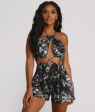 Tie Dye Cut Out Racer Neck Romper is a trendy pick to create 2023 festival outfits, festival dresses, outfits for concerts or raves, and complete your best party outfits!