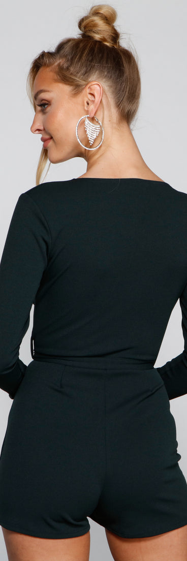 Chic And Poised Tie-Waist Romper provides a stylish start to creating your best summer outfits of the season with on-trend details for 2023!