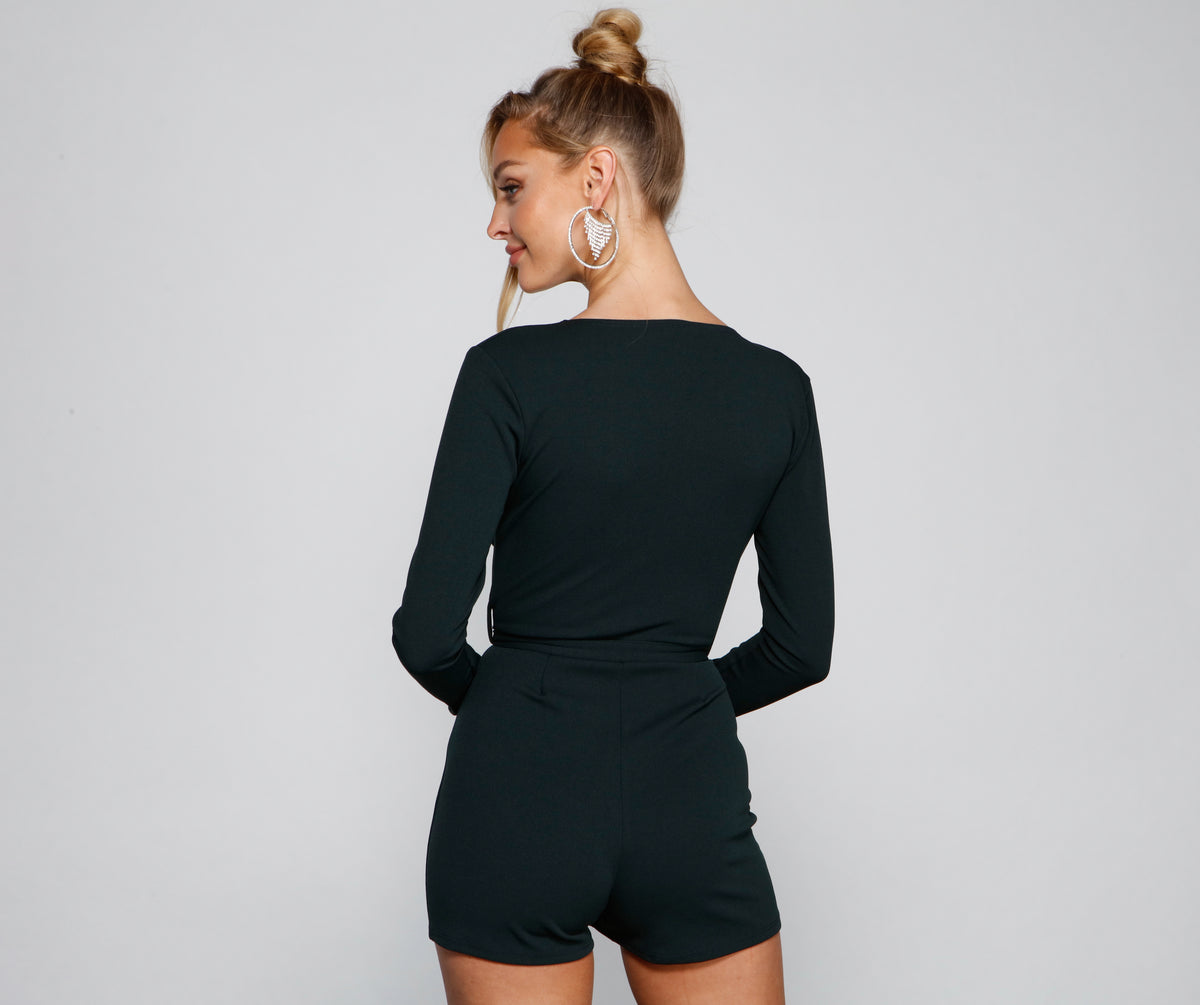 Chic And Poised Tie-Waist Romper