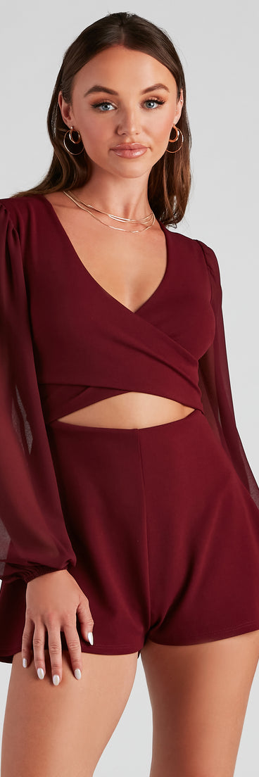 Pardon Me Crepe Faux Wrap Romper helps create the best bachelorette party outfit or the bride's sultry bachelorette dress for a look that slays!