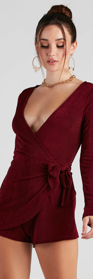 Sultry Treat Surplice Wrap Romper provides a stylish start to creating your best summer outfits of the season with on-trend details for 2023!