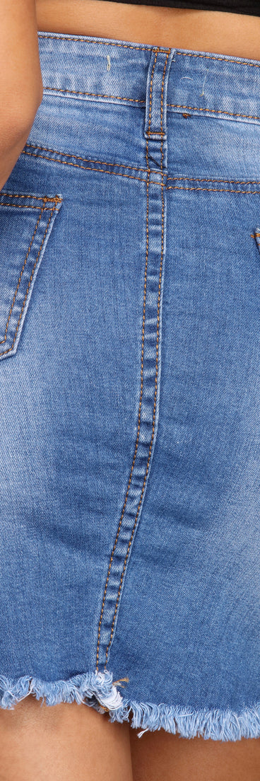Fab And Frayed Denim Mini Skirt for 2022 festival outfits, festival dress, outfits for raves, concert outfits, and/or club outfits